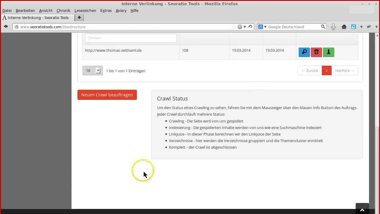 SEO Tool – Seoratiotools – Das Dashboard – Teil 2